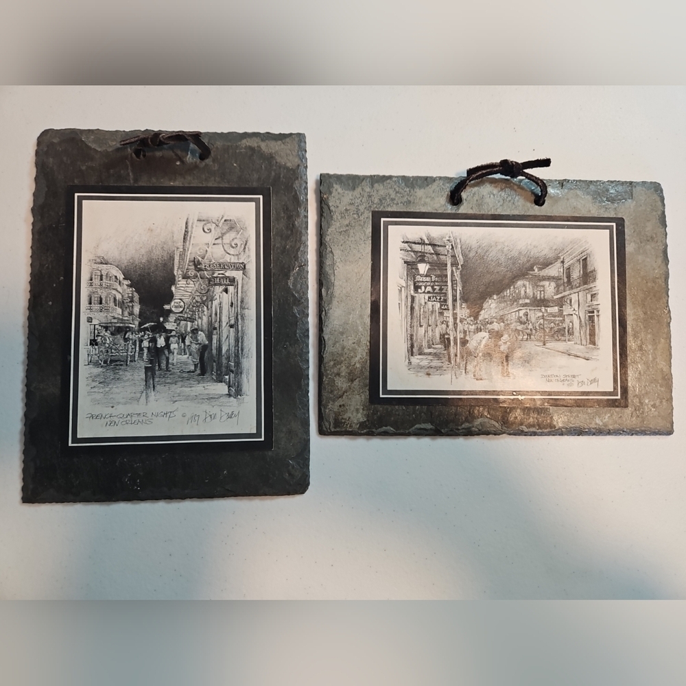Don Davey Signed New Orleans Pencil Art Print Sketches (2) Slate 1980 1987